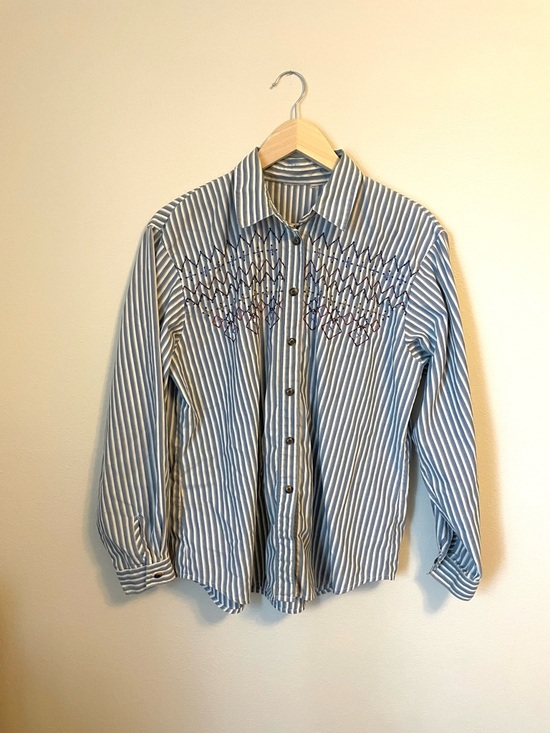 Tops - Vintage Striped Embroidered Button Up Shirt - Western Cottagecore - Size M